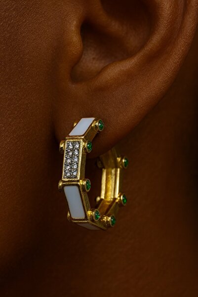 TAKIŞTIR Gold Color Stone Detailed Ysk Earrings (Pair)