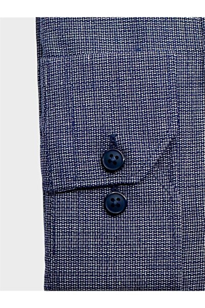KAMER Men's Regular Fit Long Sleeve 100% Cotton Button-Up Collar Single Pocket Navy Blue Shirt 3814L