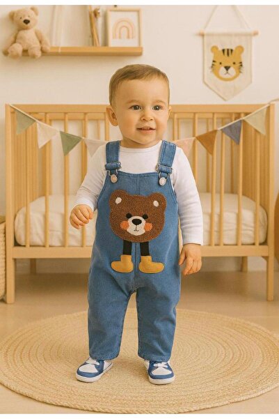 RAPAPA Baby Bear Embroidered Salopet and Long Sleeve T-Shirt Set 0325 m