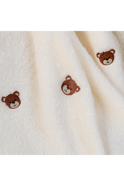 eradkids Organic Cotton Teddy Bear Patterned Embroidered Baby Blanket 90 X 110 Cream Wellsoft Antibacterial