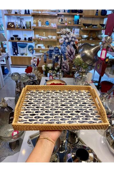 ÇIRPAN EV BALIK DESEN DİKDÖRTGEN RATTAN TEPSİ 32X24CM