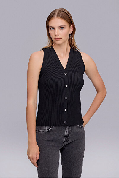 Naramaxx Düğme Detaylı Siyah Triko Yelek