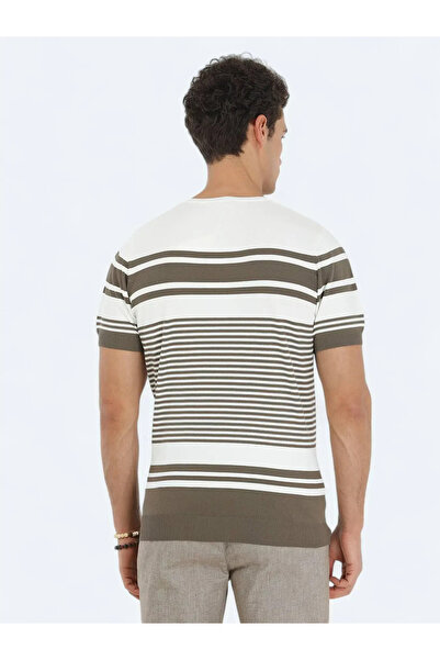 Kip Menswear Μπλουζάκι με ριγέ πλεκτό λαιμόκοψη σε μπλε ναυτικό TSH-1165