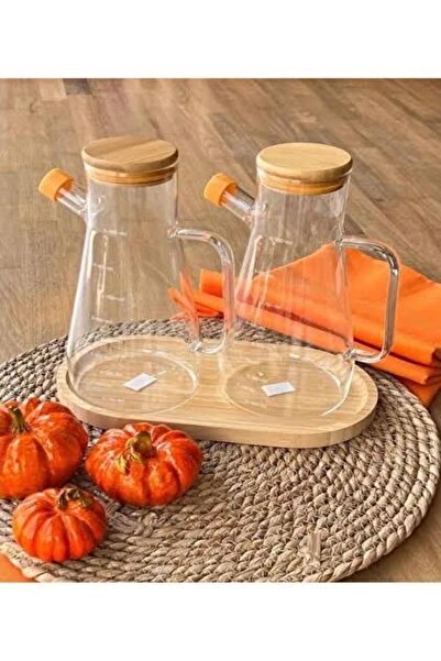 Doğaner Bambu Standlı 2’li Cam Yağdanlık & Sirkelik (2×1000 ml) – Sızdırmaz K...