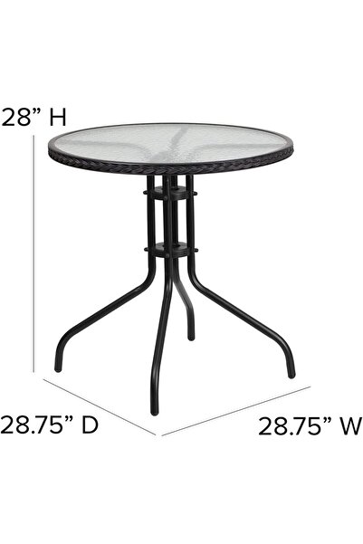 Flash Furniture Lila 28'' Round Glass Metal Table with Black Rattan Edging and 2 Black Rattan Stack