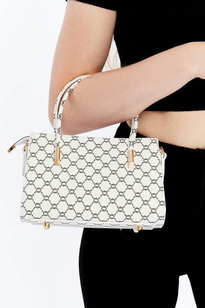 Ensar Çanta Patterned White Mini Shoulder and Hand Bag - Stylish, High Qualit...