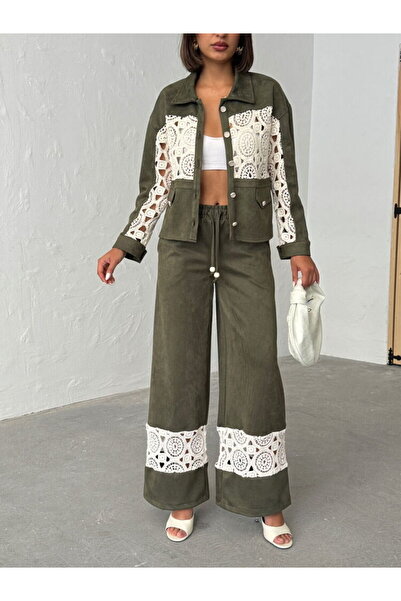 BRGCLOTHING Γυναικείο παντελόνι με φαρδύ πόδι με λεπτομέρεια από δαντέλα