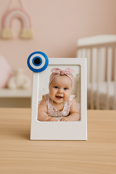 Root Made Nazar Boncuk Detaylı Minimalist İnstax Fotoğraf Çerçevesi Vesikalık Bebek, Aile, Düğün Çerçevesi