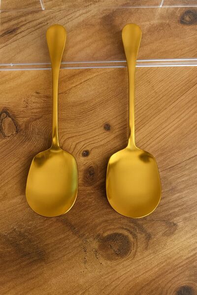 Se Yank Haus 2-Piece Stainless Steel Gold Serving and Dining Spoon, Salad Spoon Presentation Spoon