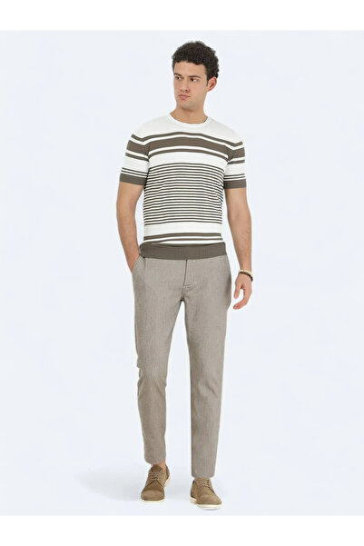 Kip Menswear Μπλουζάκι με ριγέ πλεκτό λαιμόκοψη σε μπλε ναυτικό TSH-1165