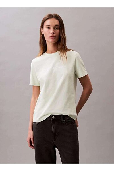Calvin Klein A- INST. LOGO CLASSIC TEE SS Yeşil Kadın Tişört