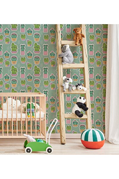 Tasarım Minik Renkli Kaktüsler Pembe Yeşil Canlı Renkler Minimal Çocuk Odası ...