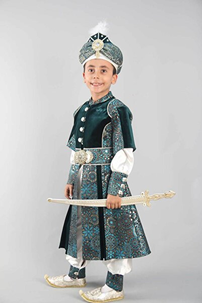 Osmanlı Sünnet Kıyafetleri Diriliş Kadife Yeşil Şehzade Sünnet Takımı