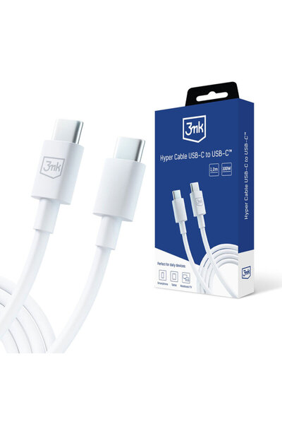 3MK USB-C Data Cable 100W, Hyper, white, 1.2m