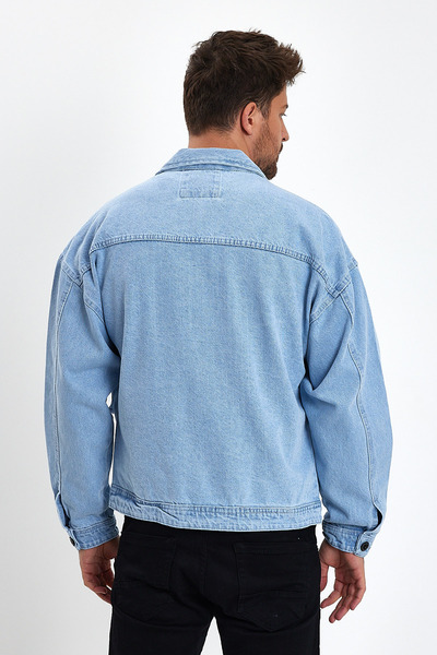 DAMGA JEANS Erkek Büyük Göğüs Cepli Oversize BMavi Kot Ceket