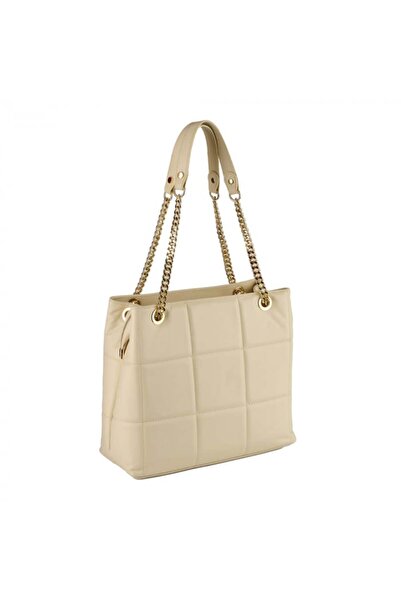 AZZURA Geanta Diana, din piele 100% naturala matlasata crem cu accesorii aurii