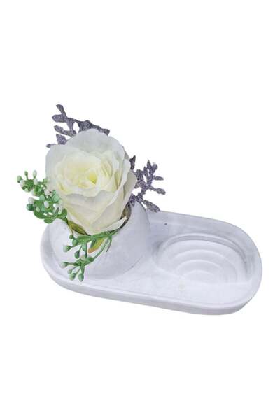 Neom Vase and Flower Set with Card Holder and Plate, 12 Pieces in White