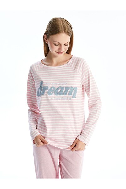 LC Waikiki Bisiklet Yaka Nakışlı Uzun Kollu Kadın Pijama Takımı
