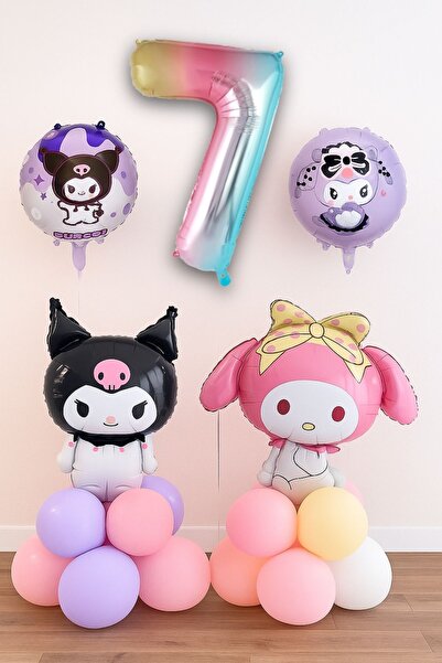 PARTİAVM 7 Yaş Kuromi ve My Melodi Balon Set Doğum Günü Balon Seti Gökkuşağı ...