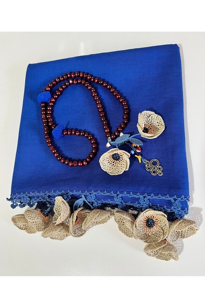 KAFTAN TAKI TASARIM Tığ işi pamuklu türban namaz örtüsü tespihli takım73x1.75cm