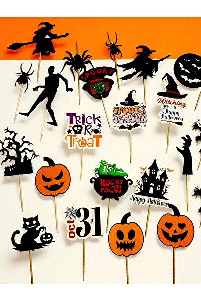 Armada 30 Pieces Halloween Cardboard Toothpick Cake Cupcake Decoration – Halloween Witch Pumpkin Bat Spider