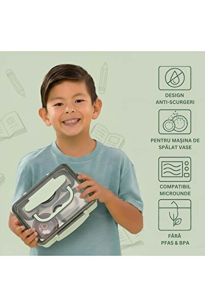 Köken Lunch box 5 compartments school children's casserole, sealed, thermal, 1L, Cutlery, 25x30cm, Pink