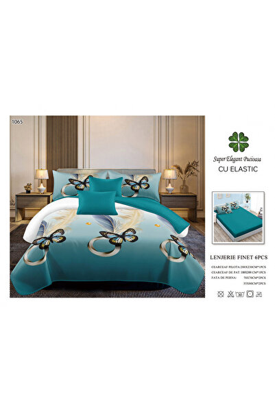FIONNA.RO Lenjerie Din Finet Cu Elastic - Turcoaz Cu Pene Si Fluturasi