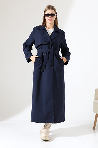 B.HE.Z Amazon Лляна тканина Довга довжина На кнопках Підкладка М'яка текстура Тренч Джинсовий Синій