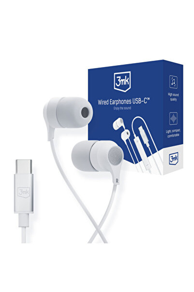 3MK Casti cu fir USB-C in-ear cu microfon, 3mk, alb, 1.2m
