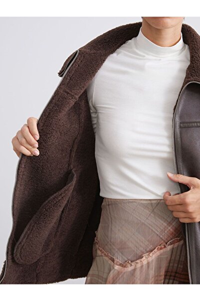 LC Waikiki Γυναικείο παλτό σουέτ με γιακά πουκάμισο