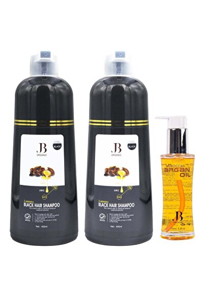 jb organic شامبو عضوي 3 في 1 للشعر الأسود، 3 قطع، 400*2 مل مع زيت الأرغان الم...