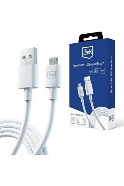 3MK USB-A to Micro-USB Cable, 2.4A, Hyper, White, 1.2m