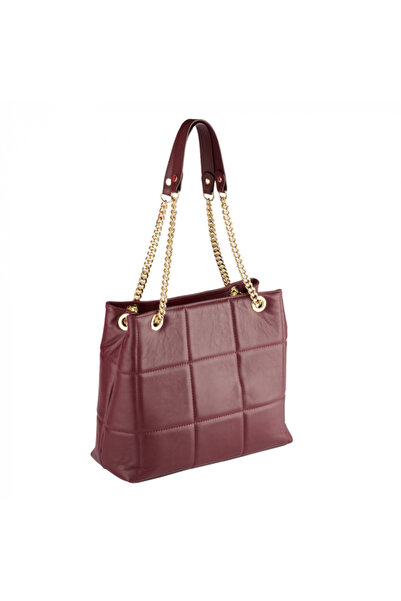 AZZURA Diana Handbag, 100% quilted burgundy leather with golden accessories