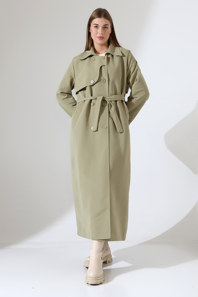 B.HE.Z Amazon Linen Fabric Long Length Buttoned Lined Soft Textured Trench Jeans Mintgreen