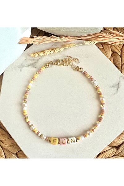 HALHALMILL Fun Written Yellow Design Anklet