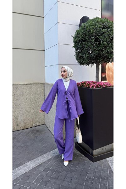 moda crn Mia Önü Bağcıklı Kimono Tesettür Takım