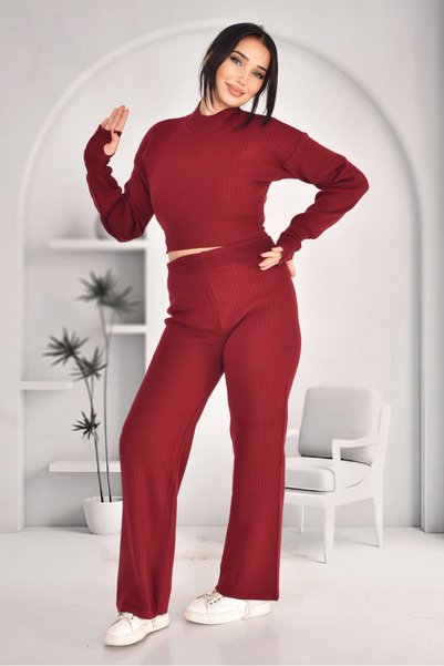 Nivora Style Half-Finger Knit Crop Sweater Pants Knitwear Top-And-Bottom Set