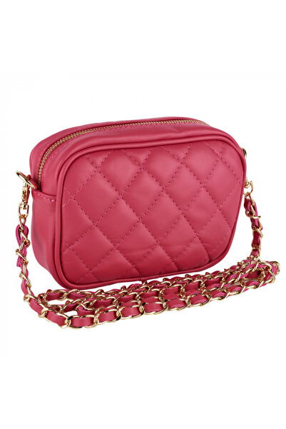 AZZURA Cassia bag, 100% magenta leather crossbody with quilted look
