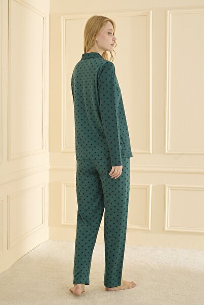 Mihra Kadın Pijama Takımı Uzun Kol Önden Düğmeli