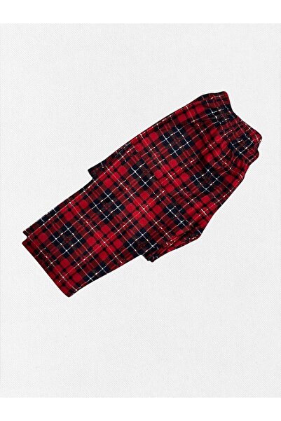Fil Kids Erkek Çocuk Pamuklu Süet Kumaş Kırmızı Ekose Desenli Uzun Kollu Bisiklet Yaka Kışlık Pijama Takımı