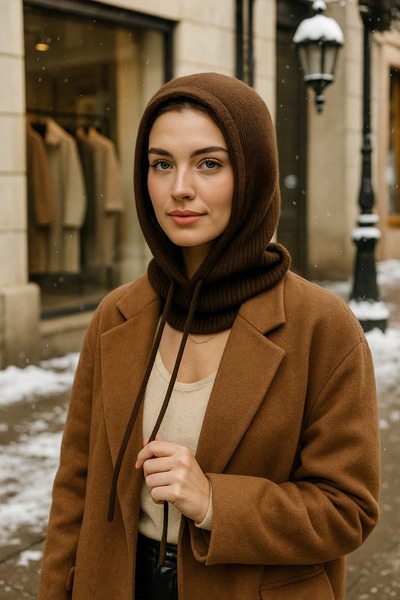 Luminos Butik Women's Knitwear Brown Balaklava Neck Collar Hat Byn05