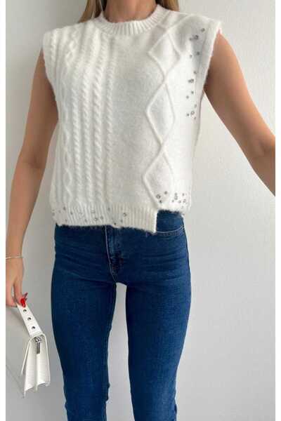 yeditepe fashion Braided Stone Most Knitwear Sweater White