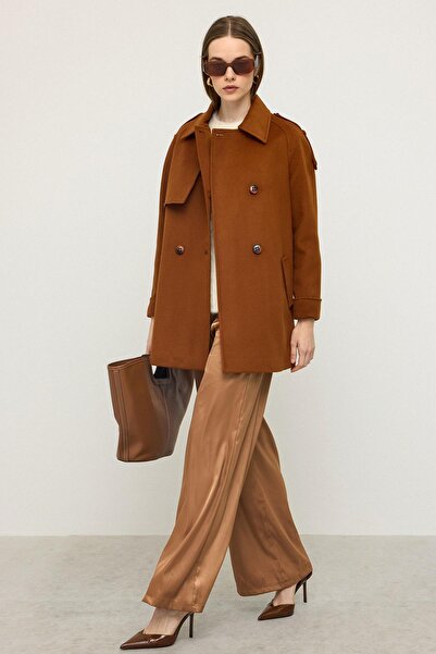 Olcay Palton din cașmir cu mâneci raglan, cu detalii de epoleți și pelerină RUST 3131