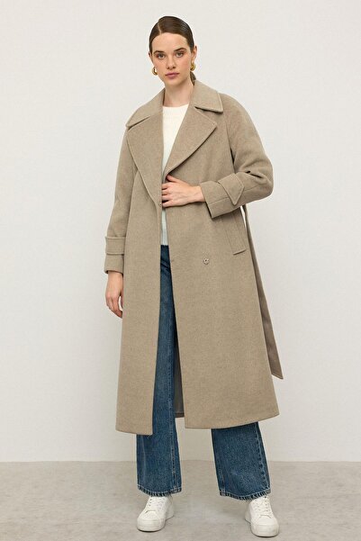 Olcay Reglan Sleeve Snap Closure Medium Length Coat Stone Melange 3145