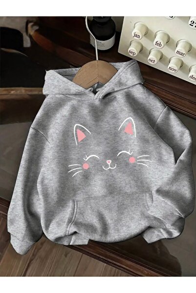 FUFLUNS Hanorac supradimensionat unisex pentru femei/bărbați cu imprimeu cu fața de pisică