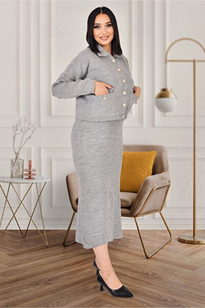 Velista Women's V-Neck Long Knitwear Dress Cardigan Two-Piece Set