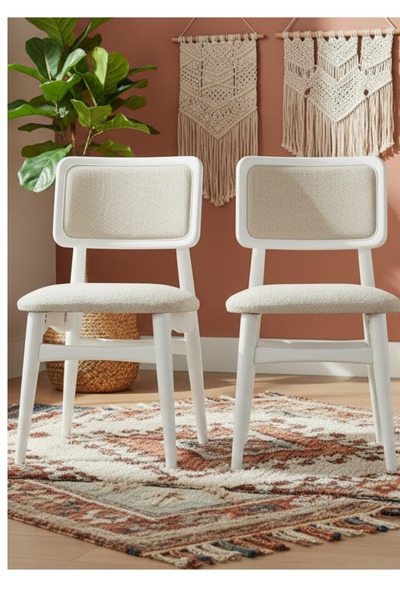 Woodenbend İris Beyaz 2’li Ahşap Döşemeli Sırt Sandalye – Modern İskandinav K...