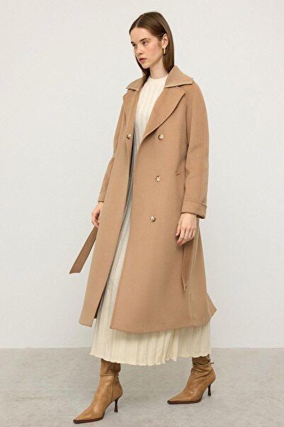 Olcay Knitwear Collared Raglan Sleeve Cashmere Coat Biscuit 3099