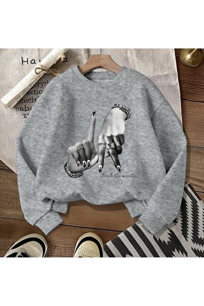 FUFLUNS سترة رياضية كبيرة الحجم مطبوعة باليد للجنسين بياقة دائرية للنساء/الرجال