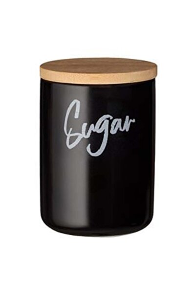 OEM Borcan Ceramic Negru cu Capac de Bambus Sugar 800ml